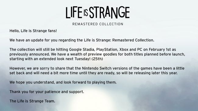 Life is Strange: Remastered Collection de Switch foi adiado